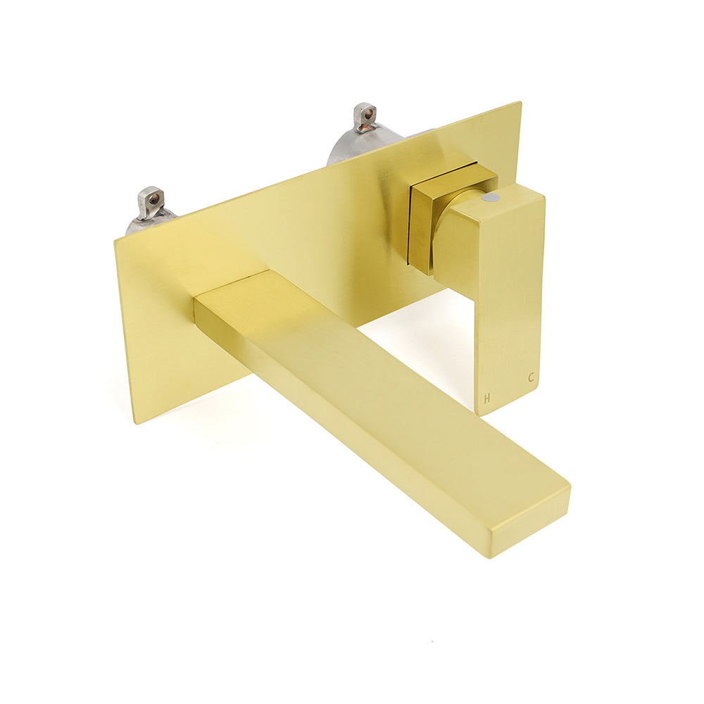 Square Wall Mounted Basin Mixer Tap, Brushed Gold