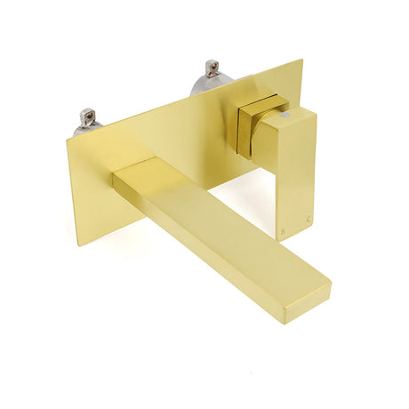 Square Wall Mounted Basin Mixer Tap, Brushed Gold