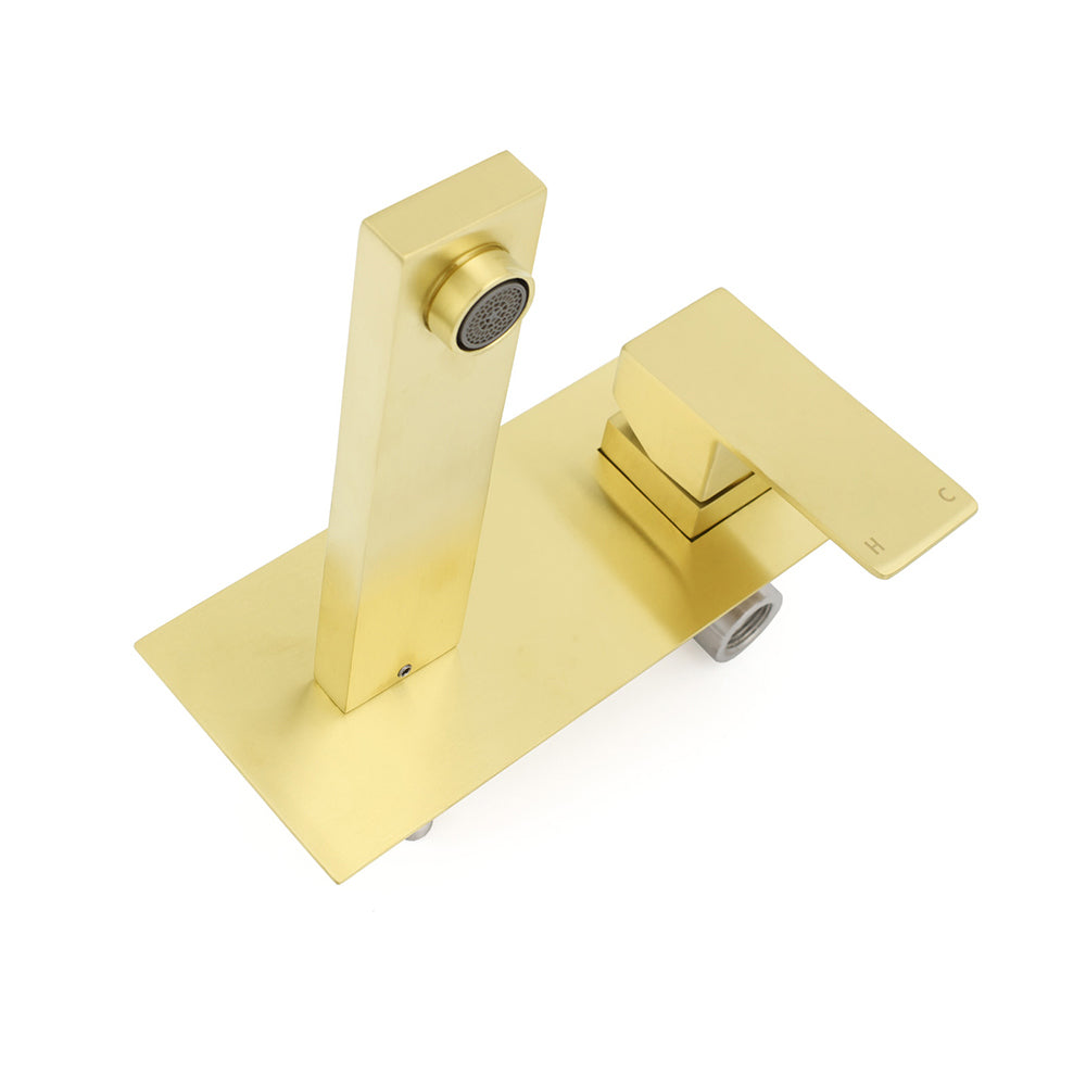 Square Wall Mounted Basin Mixer Tap, Brushed Gold