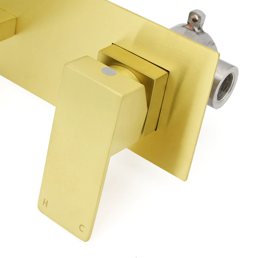 Square Wall Mounted Basin Mixer Tap, Brushed Gold