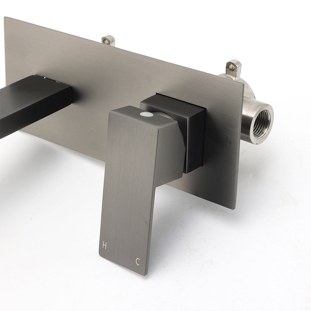 Wall Mounted Basin Mixer Tap Set, Square, Gun Metal