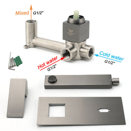 Wall Mounted Basin Mixer Tap Set, Square, Gun Metal