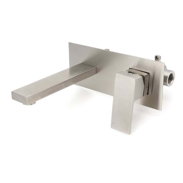 Square Wall Mounted Basin Mixer Tap, Brushed Nickel
