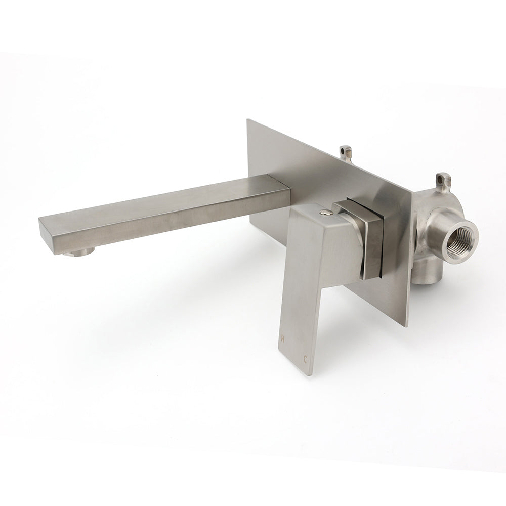 Square Wall Mounted Basin Mixer Tap, Brushed Nickel