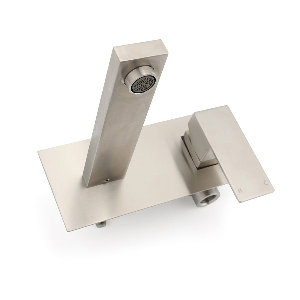 Square Wall Mounted Basin Mixer Tap, Brushed Nickel