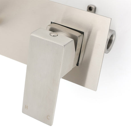 Square Wall Mounted Basin Mixer Tap, Brushed Nickel