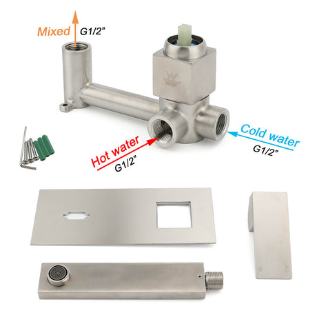Square Wall Mounted Basin Mixer Tap, Brushed Nickel