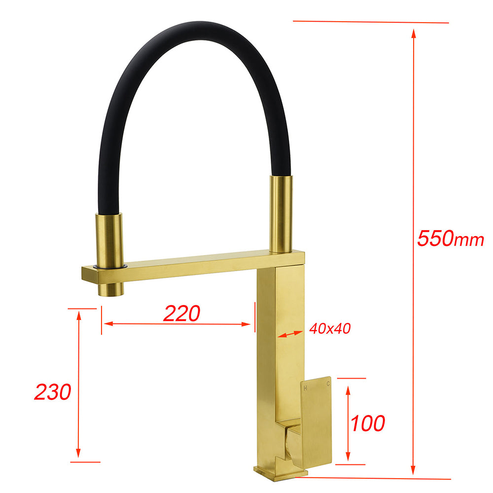 Tall Pull Out Kitchen Sink Mixer Tap, Brushed Gold