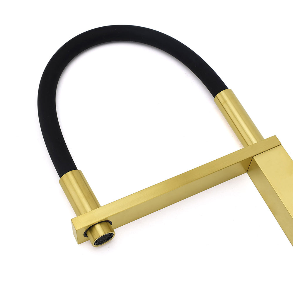 Tall Pull Out Kitchen Sink Mixer Tap, Brushed Gold