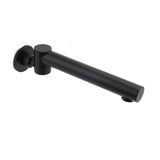 Matt black round wall mounted bath and basin spout with 180 degree swivel outlet, view 2