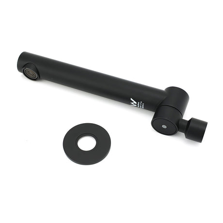 Matt black round wall mounted bath and basin spout with 180 degree swivel outlet, view 5