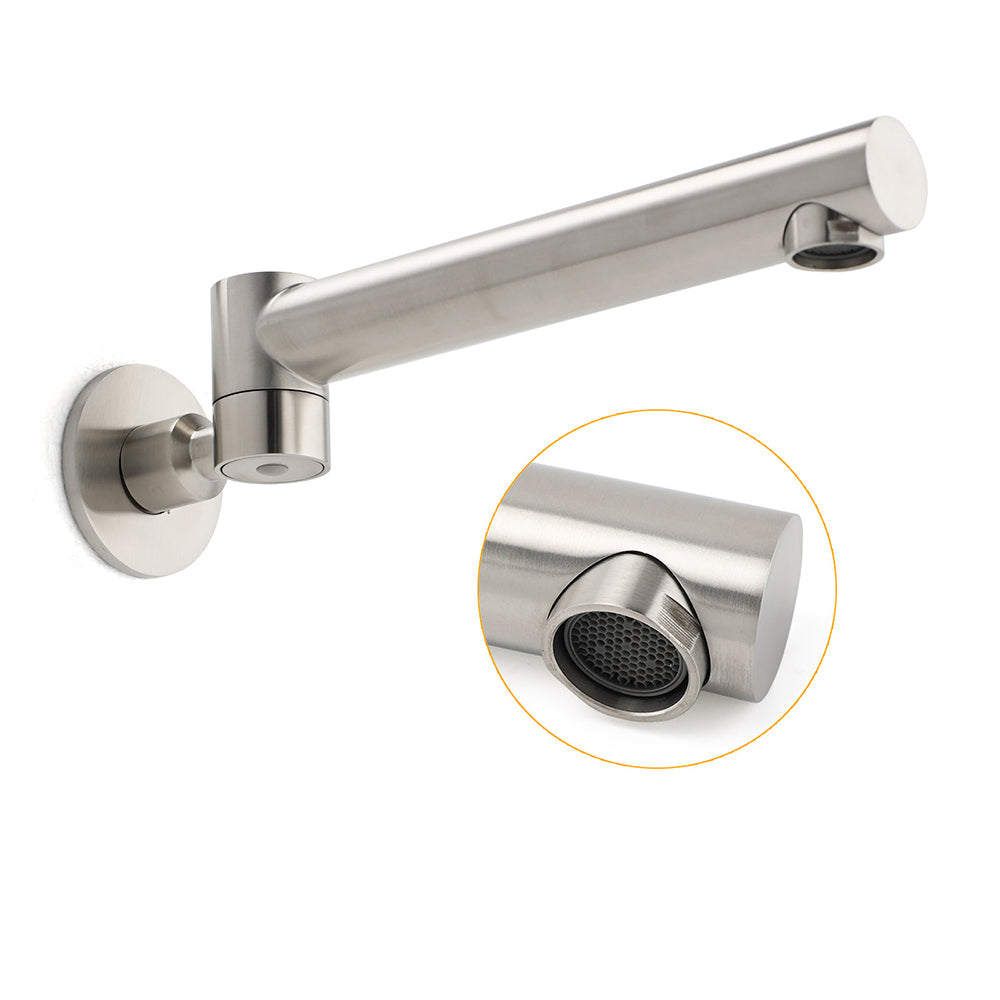 Brushed Nickel Round Wall Mounted Bath Spout Outlet 180 Degree Swivel