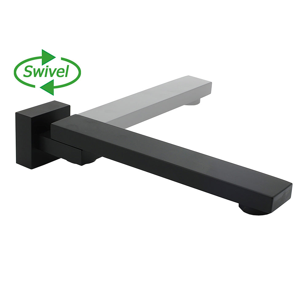 Matte Black Square Wall Mounted Bath Spout Outlet 180 Degree Swivel