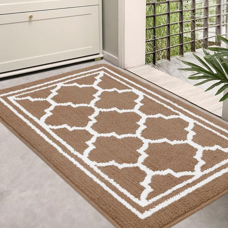 Washable Indoor Door Mat, Brown Geometric 50x80cm