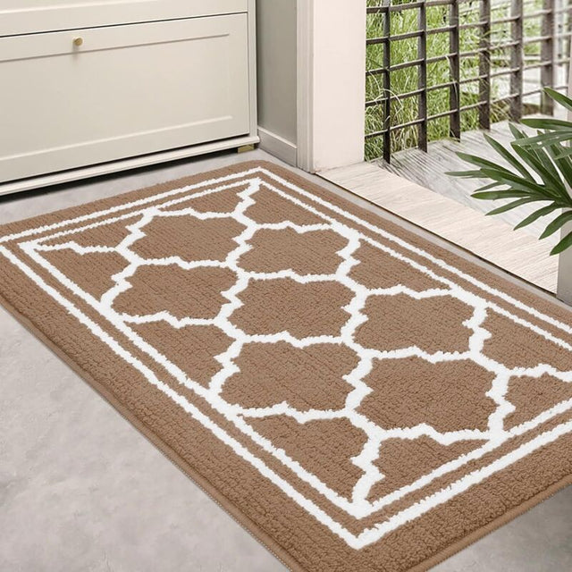 Washable Indoor Door Mat, Brown Geometric 50x80cm