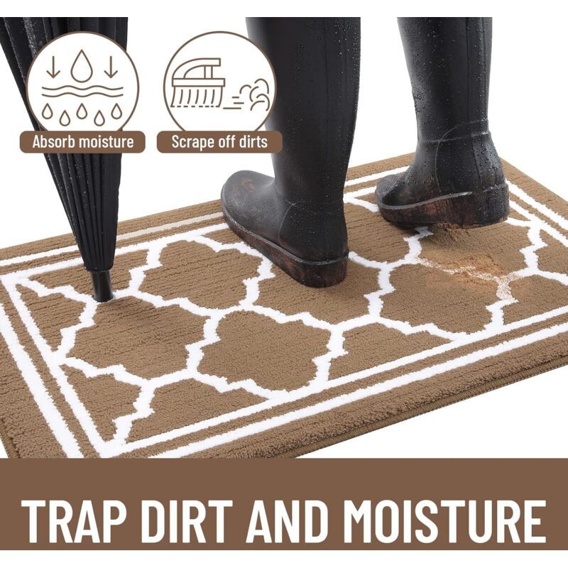 Washable Indoor Door Mat, Brown Geometric 50x80cm