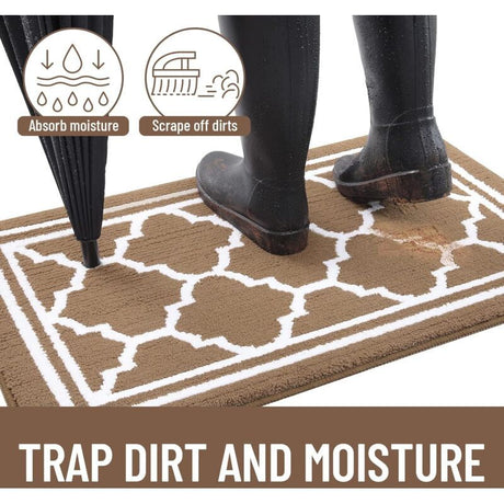 Washable Indoor Door Mat, Brown Geometric 50x80cm