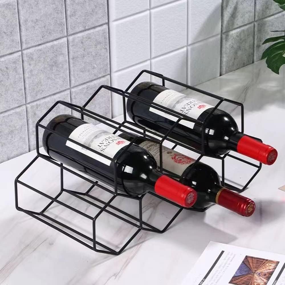9 bottle black metal honeycomb countertop wine rack