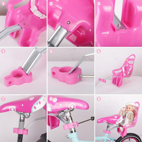 Kids Doll Bike Seat with DIY Decal Stickers, Pink