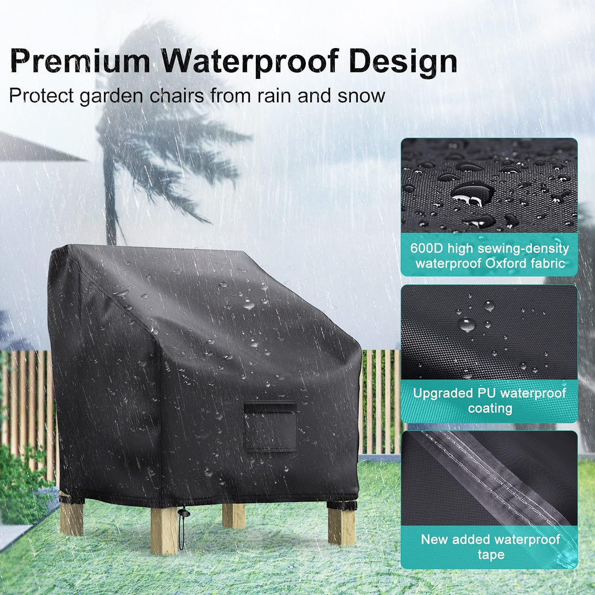 Outdoor Lounge Chair Cover Oxford 600D, 96cm 2pcs