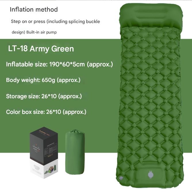 Emerald Self Inflating Camping Mattress, Single, Olive Green