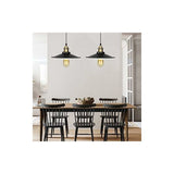 Black industrial metal pendant light, detail view