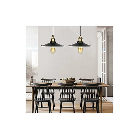 Black industrial metal pendant light, detail view