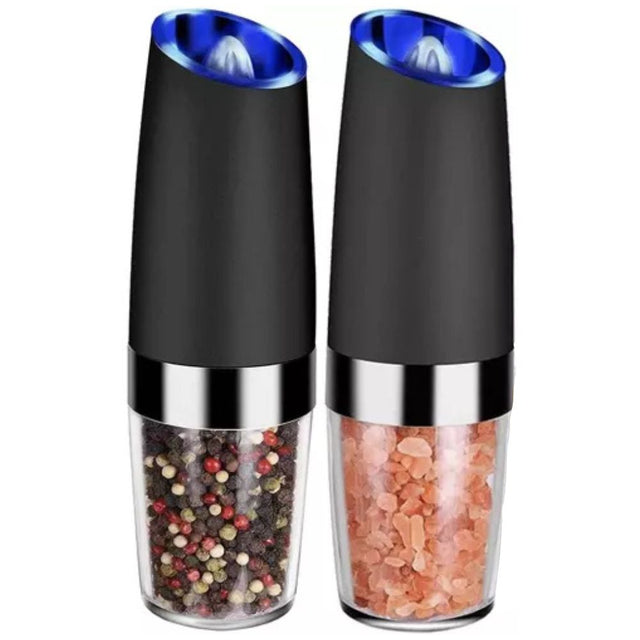 Cefalu electric salt and pepper grinder set in black with LED light