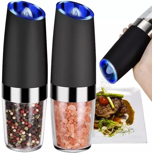 Cefalu Salt and Pepper Grinder Set, Electric, Ceramic Core, Black, 50ml, 2pcs