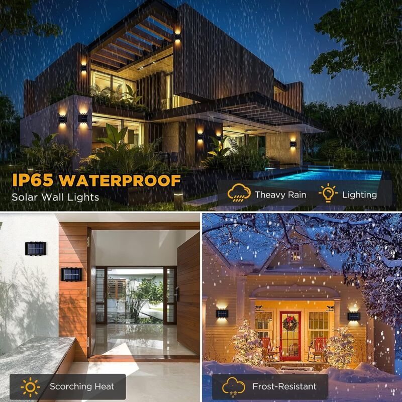 Solar Up Down Wall Light Warm White IP65 4 Pack