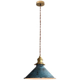 Blue industrial cage pendant light, detail view