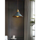 Blue industrial cage pendant light, alternate view