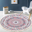 Bohemian mandala round rug in woven style with tassel edging, 60cm diameter
