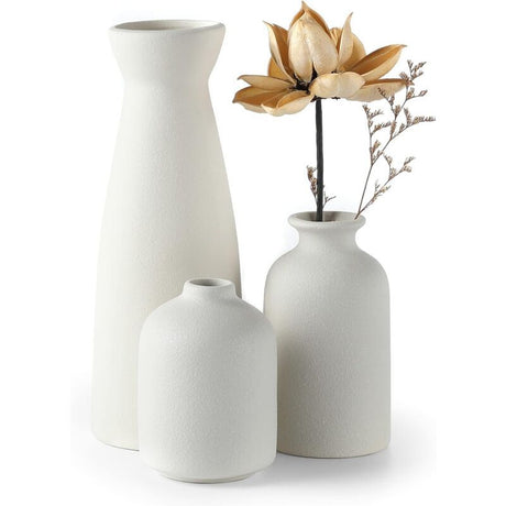 White minimalist ceramic vase set of three