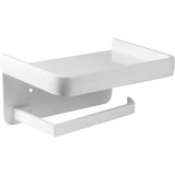 White space aluminium wall shelf with a paper roll holder mounted underneath