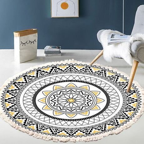 Round bohemian floral mandala rug, 60cm
