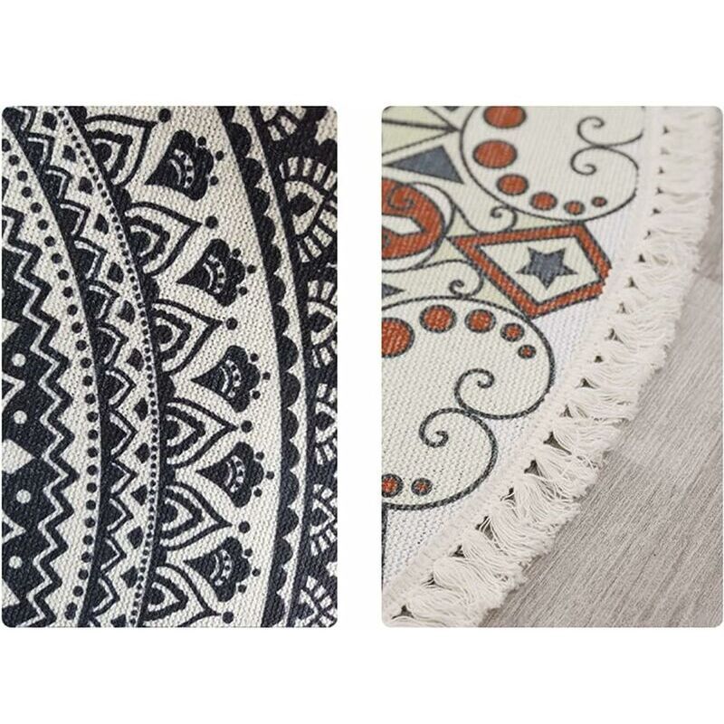 Round bohemian floral mandala rug with tassel edging