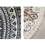 Round bohemian floral mandala rug with tassel edging