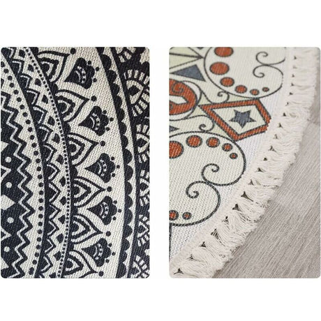 Round bohemian floral mandala rug with tassel edging