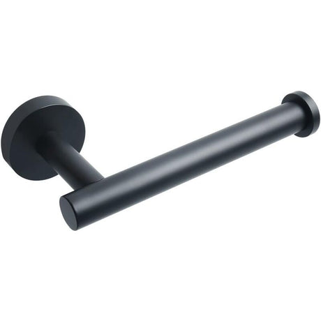 Matte black 304 stainless steel toilet paper holder mounted on a bathroom wall