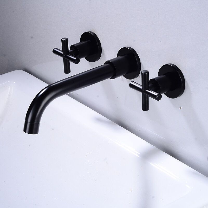 Wall mounted double handle basin mixer tap in matte black