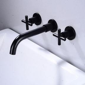 Wall mounted double handle basin mixer tap in matte black