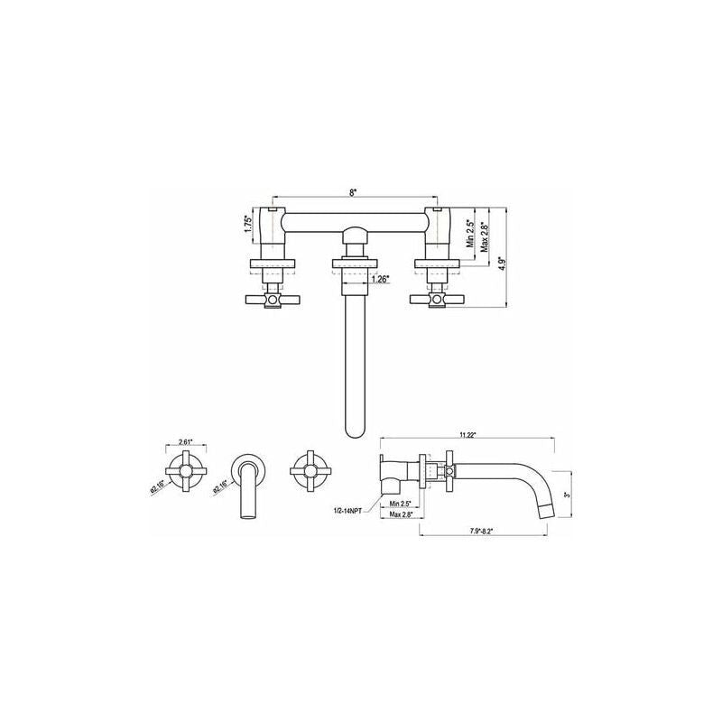 Wall mounted double handle basin mixer tap in matte black