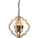 4 Light Pendant Light in wood and iron antique finish