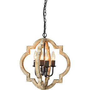 4 Light Pendant Light in wood and iron antique finish