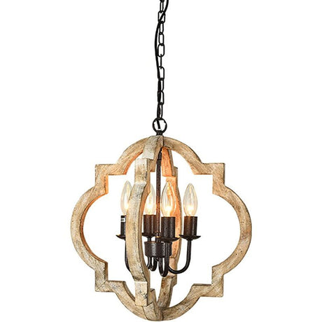 4 Light Pendant Light in wood and iron antique finish