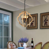 4 Light wood and iron pendant light, detail view