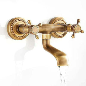 Antique copper vintage wall mounted kitchen tap with twin handles