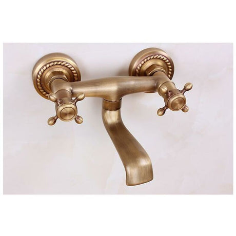 Antique copper vintage wall mounted kitchen tap with twin handles