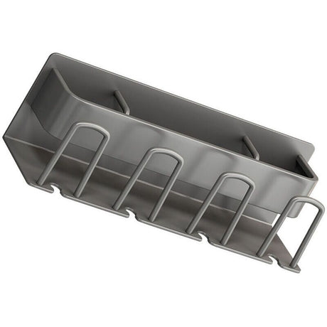 Four cups stored upside down in the grey wall mounted toothbrush holder to drain